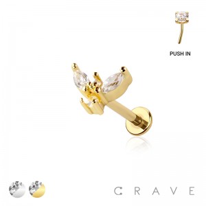 V MARQUISE TOP THREADLESS (PUSH IN) 316L SURGICAL STEEL LABRET SET